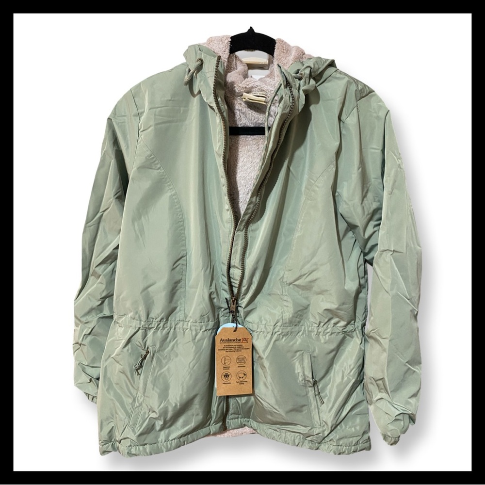 NWT Light Sage Hooded Parka Jacket with Sherpa Lining
